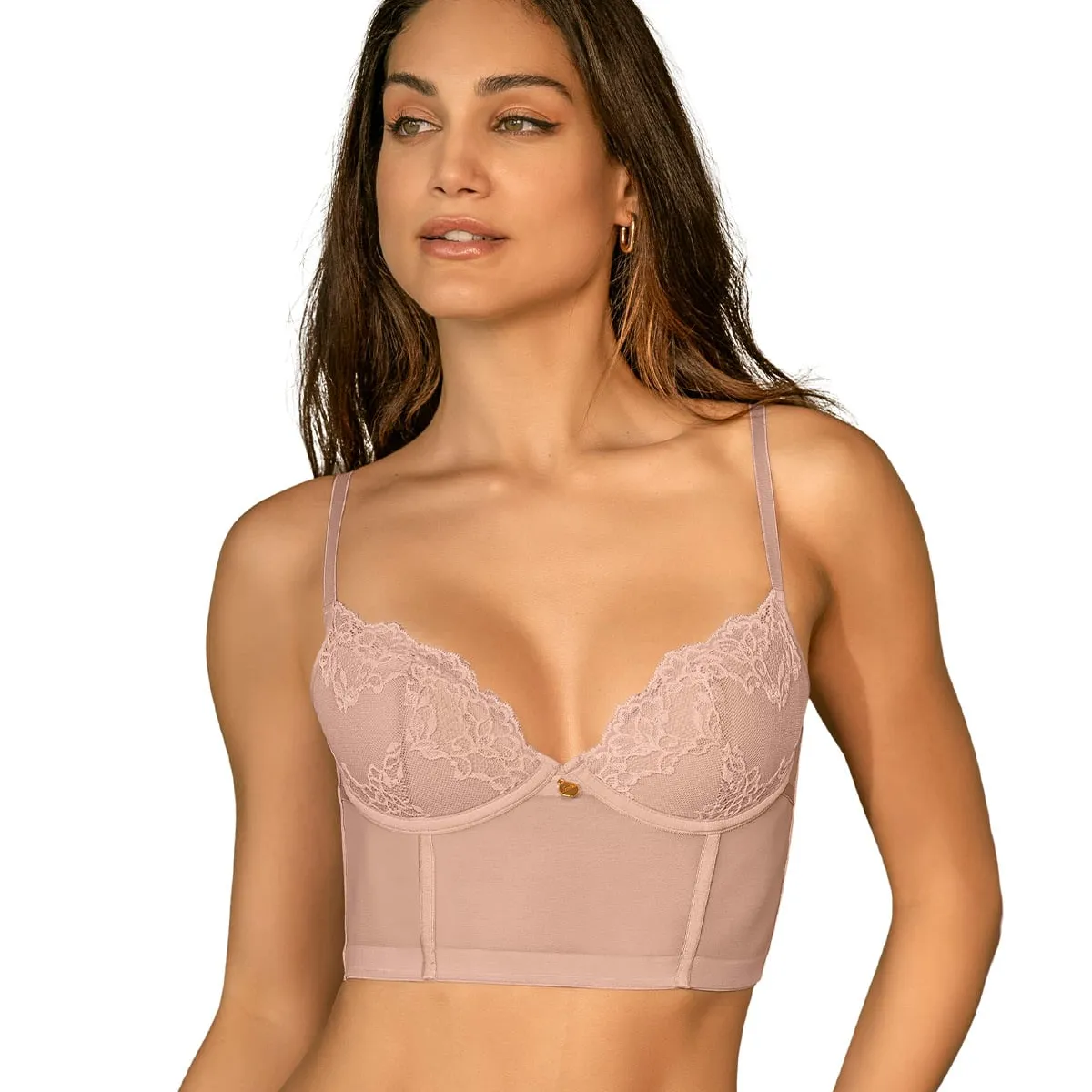 LEONISA - Bustier en encaje con transparencias en la base y espalda 091146 Palo Rosa