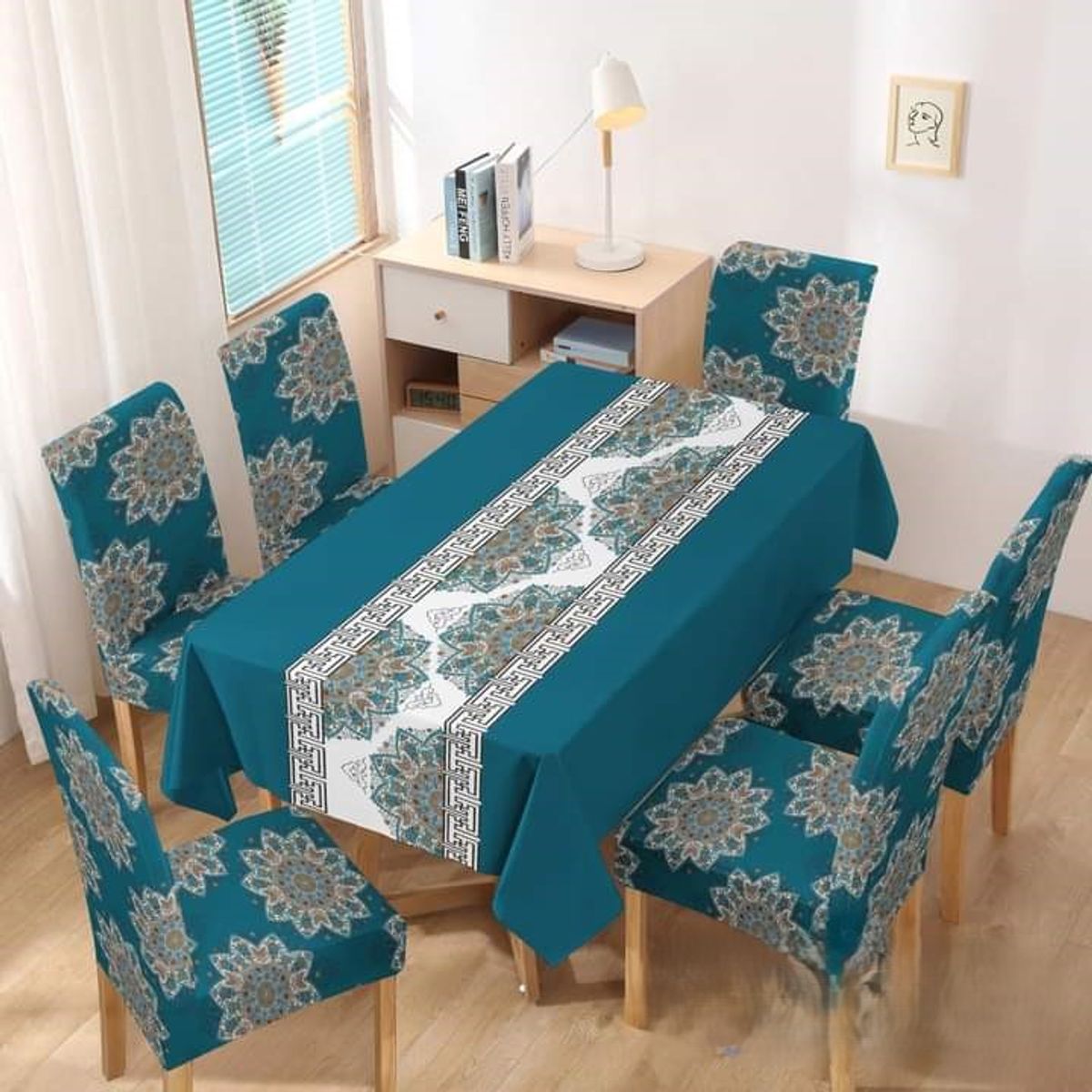 GENERICO - SET DE MANTEL IMPERMEABLE Y CON 6 CUBRE SILLAS PROTECTOR 7 PIEZAS