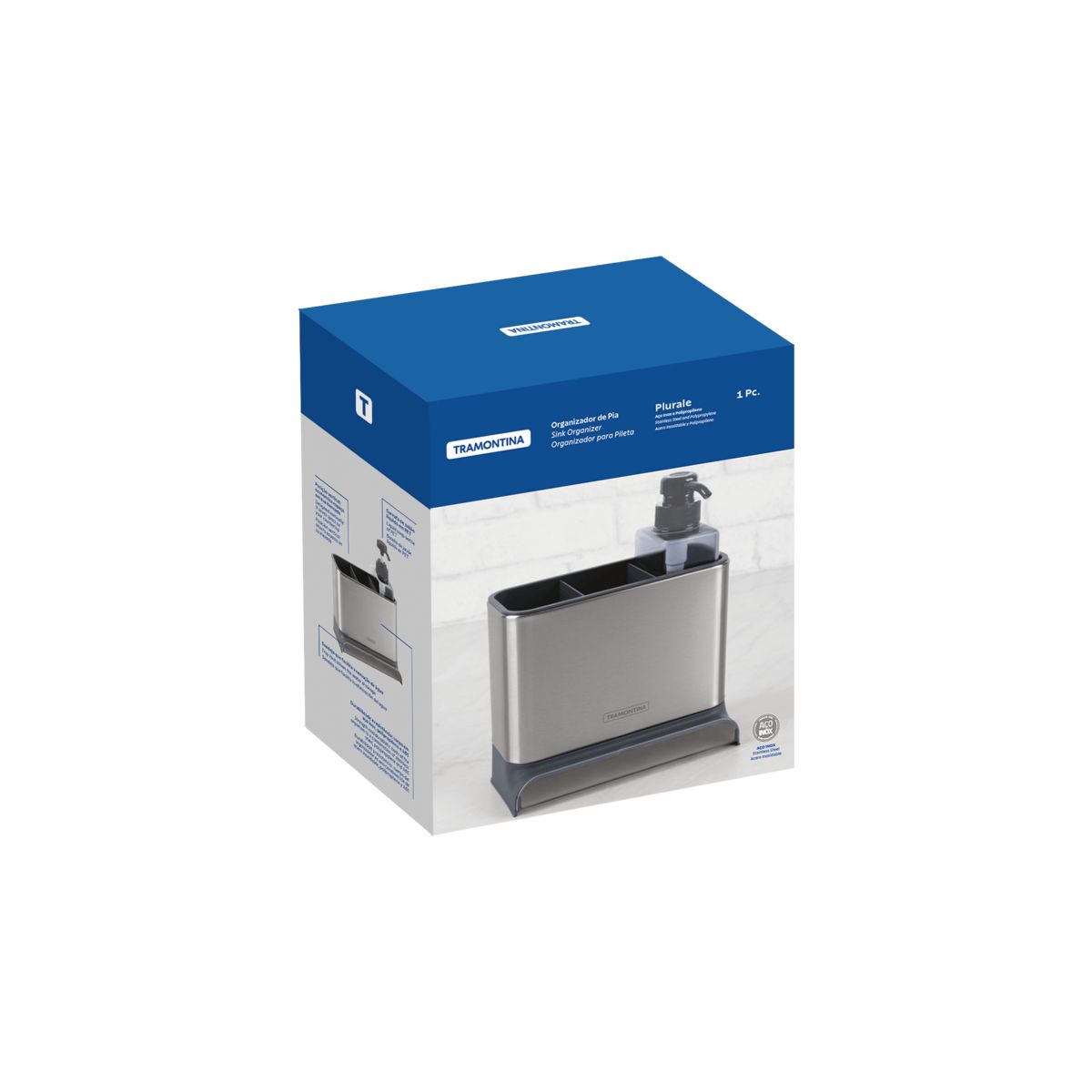 TRAMONTINA - Organizador para Pileta Tramontina Plurale en Plástico y Acero Inoxidable