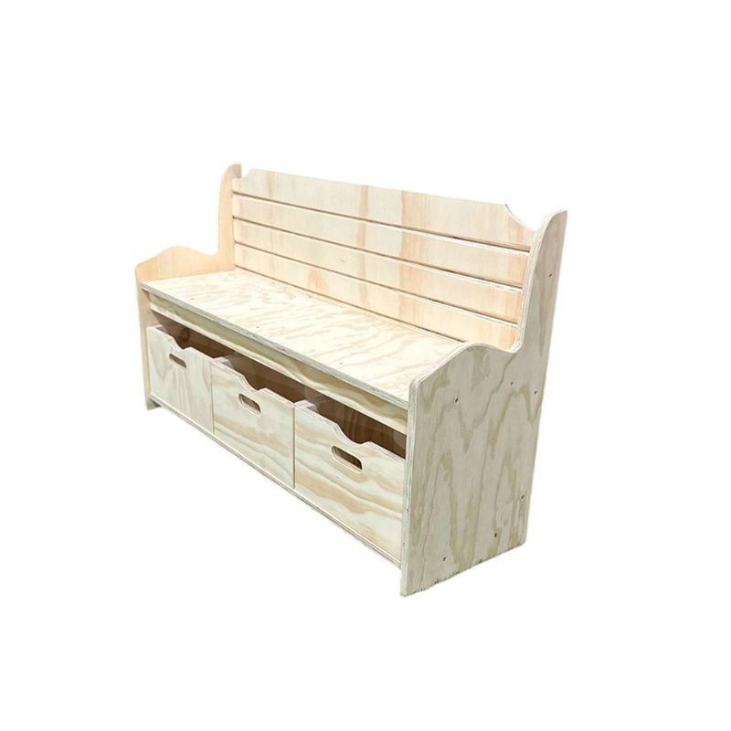 GENERICO - Banco Organizador de Madera Natural con 3 Cajones114x35