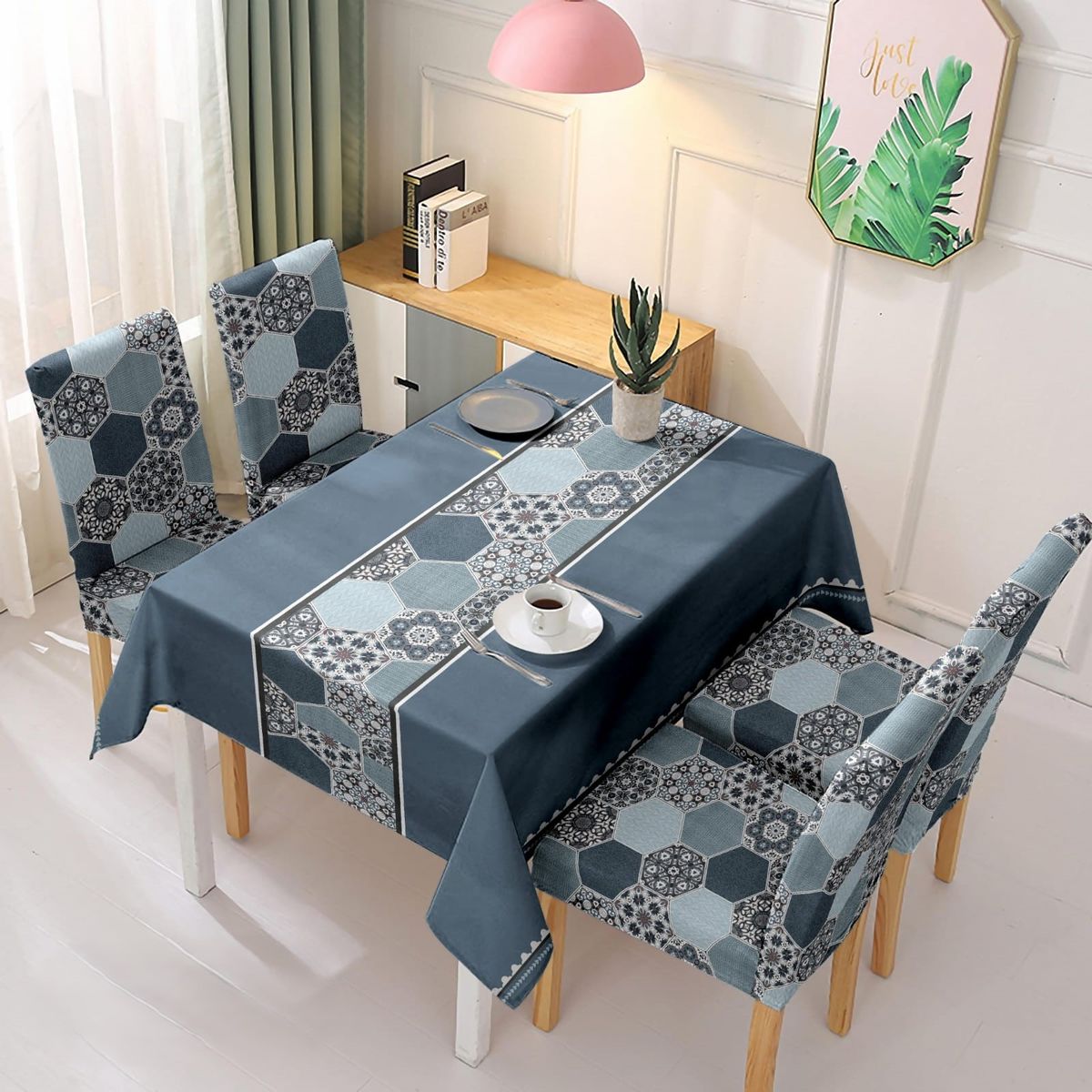 GENERICO - SET DE MANTEL IMPERMEABLE Y CON 6 CUBRE SILLAS PROTECTOR 7 PIEZAS