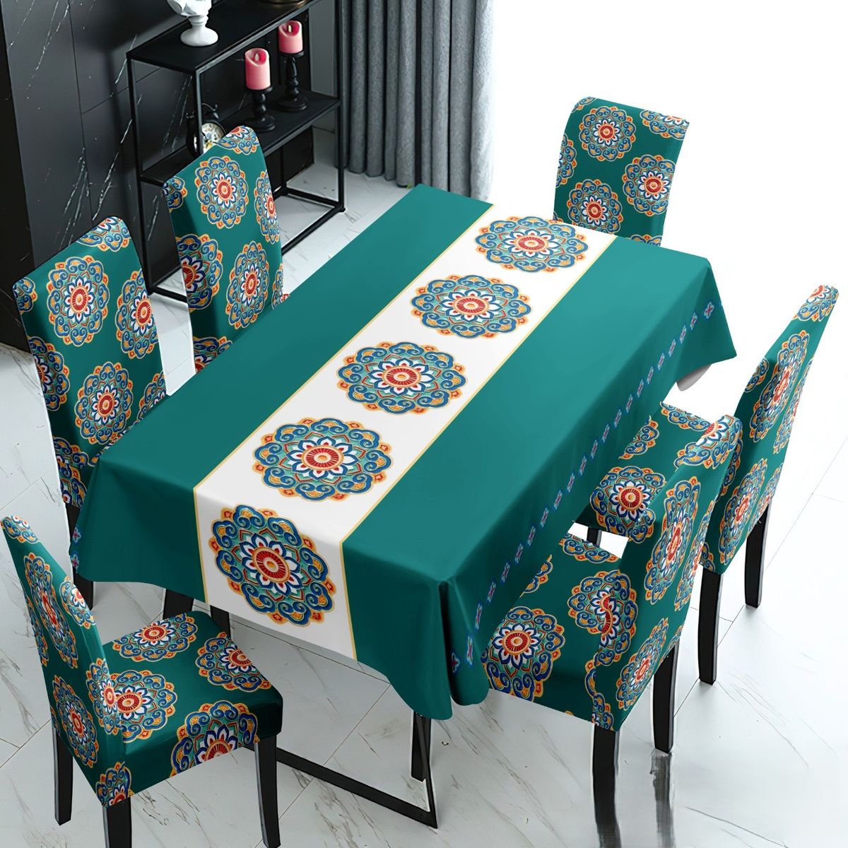 GENERICO - SET DE UN MANTEL IMPERMEABLE Y CON 6 FUNDAS CUBRE SILLAS