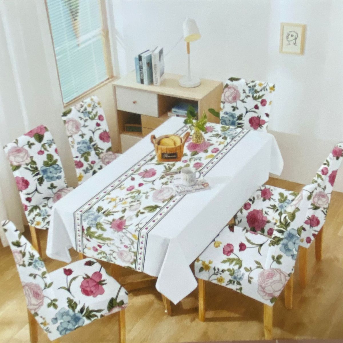 GENERICO - SET DE UN MANTEL IMPERMEABLE Y CON 6 FUNDAS CUBRE SILLAS