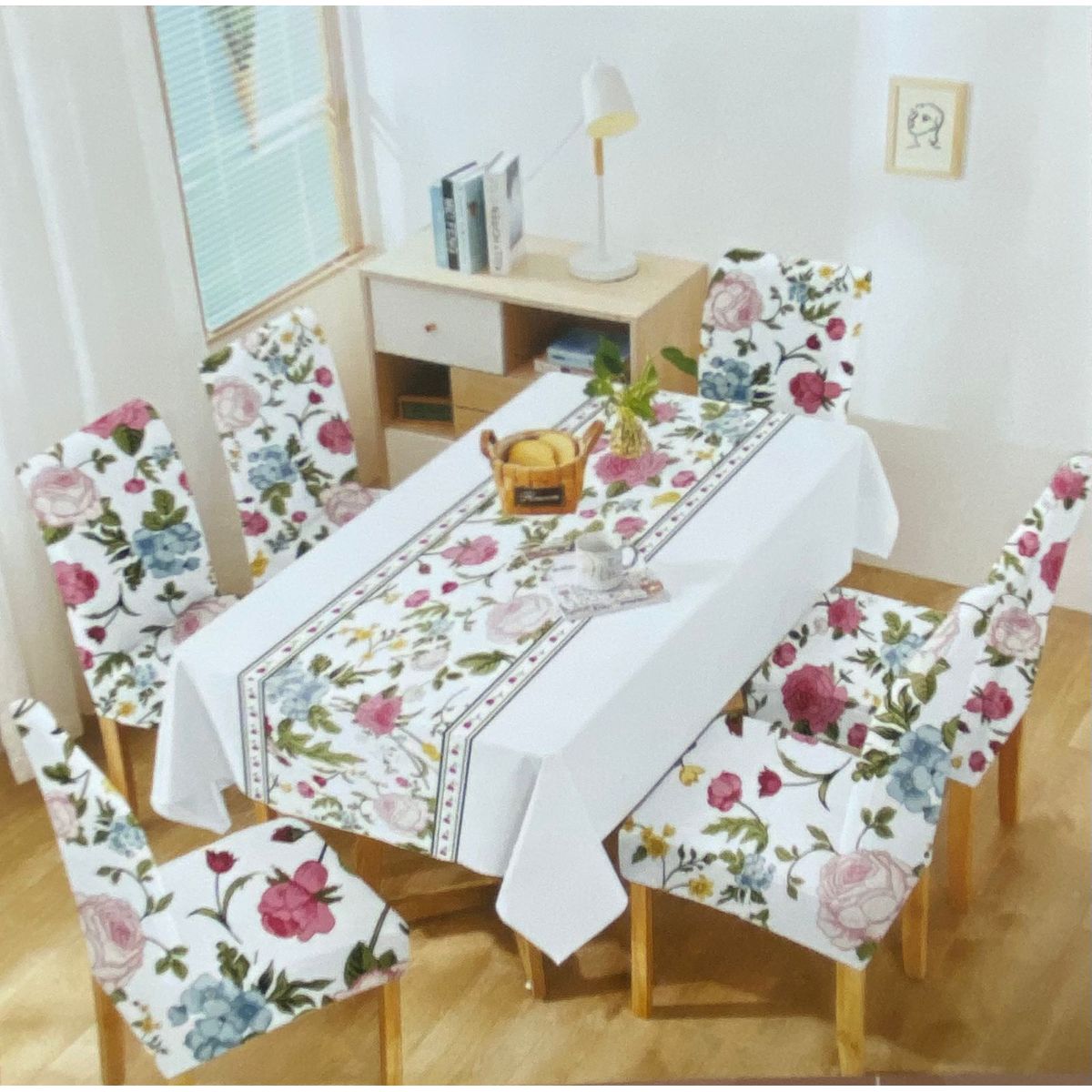 GENERICO - SET DE UN MANTEL IMPERMEABLE Y CON 6 FUNDAS CUBRE SILLAS