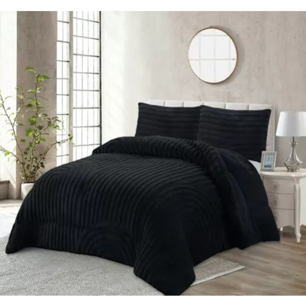 COMPRAPO - Cobertor Chiporro Líneas y Arcos 2 Plazas Gris + 2 Fundas