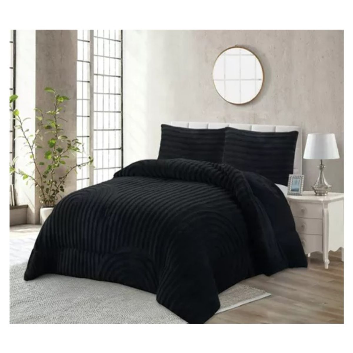 COMPRAPO - Cobertor Chiporro Líneas y Arcos 2 Plazas Gris + 2 Fundas