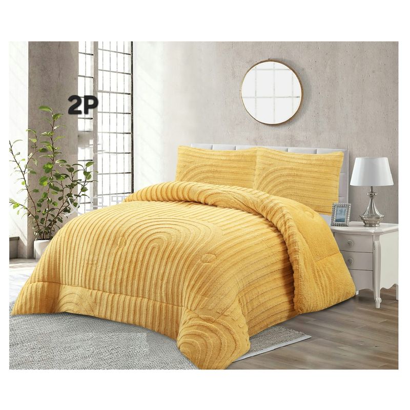 COMPRAPO - Cobertor Chiporro Líneas y Arcos 2 Plazas Amarillo + 2 Fundas