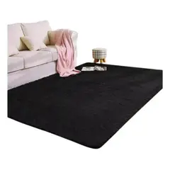 GENERICO - Alfombra Peluda Living 300x200cm Antideslizante Negro Invierno Verano