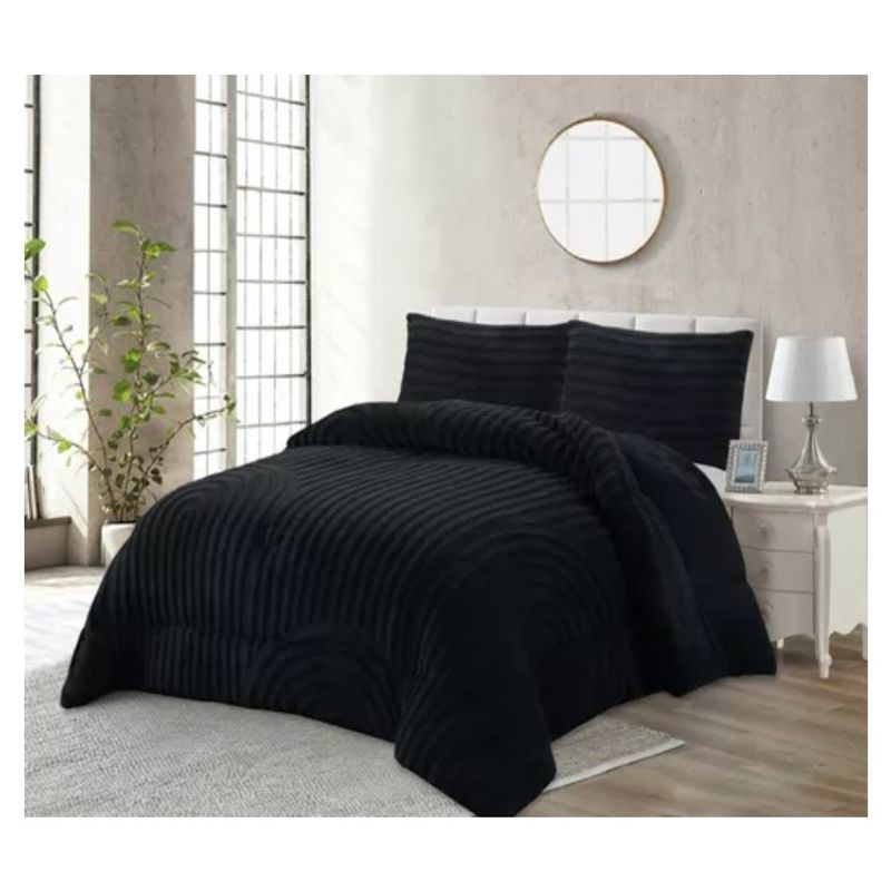 COMPRAPO - Cobertor Chiporro Líneas y Arcos 2 Plazas Negro + 2 Fundas