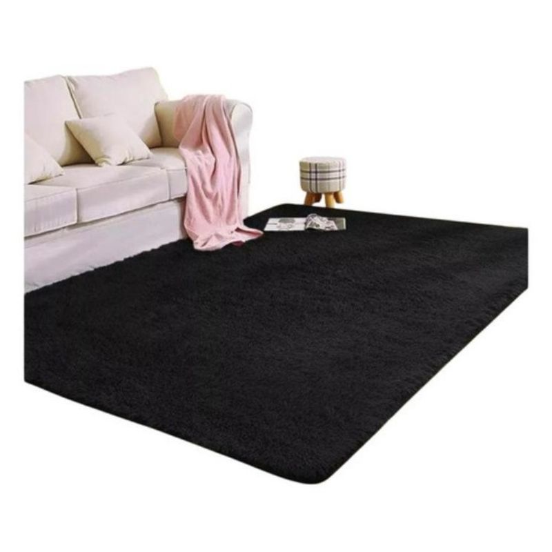 GENERICO - Alfombra Peluda Living 240x200cm Antideslizant Negro Invierno Verano