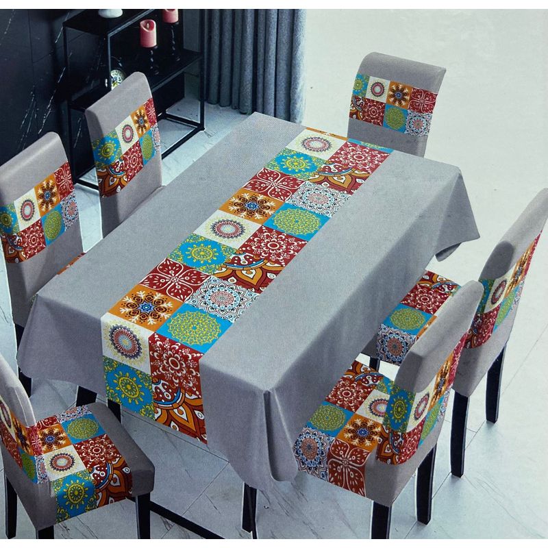 GENERICO - SET DE MANTEL IMERMEABLE Y CON 6 CUBRE SILLAS PROTECTOR 7 PIEZAS