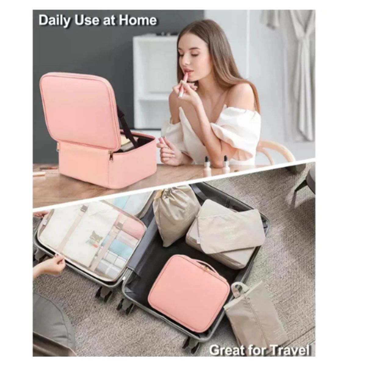 GENERICO - Maleta de Maquillaje Cosmetiquero Con Espejo Luz Led Compartimientos