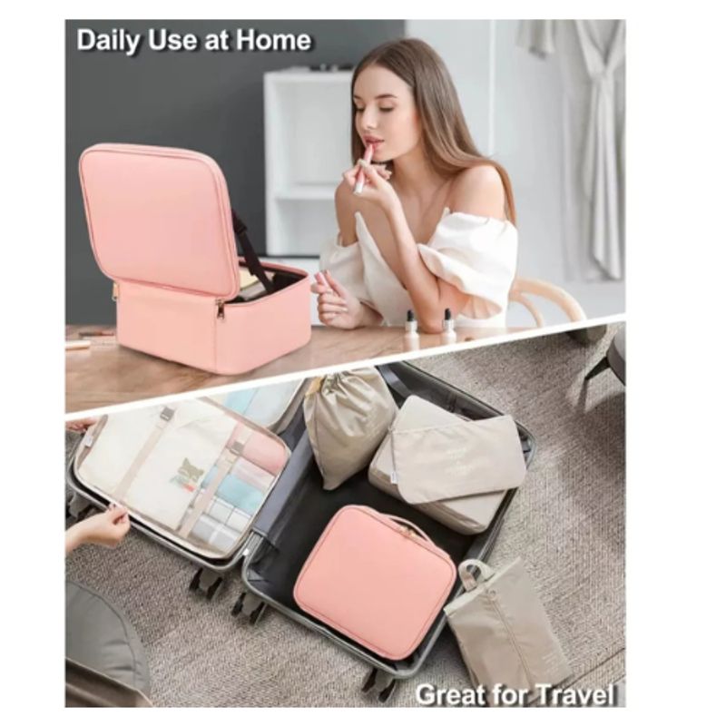 GENERICO - Maleta de Maquillaje Cosmetiquero Con Espejo Luz Led Compartimientos