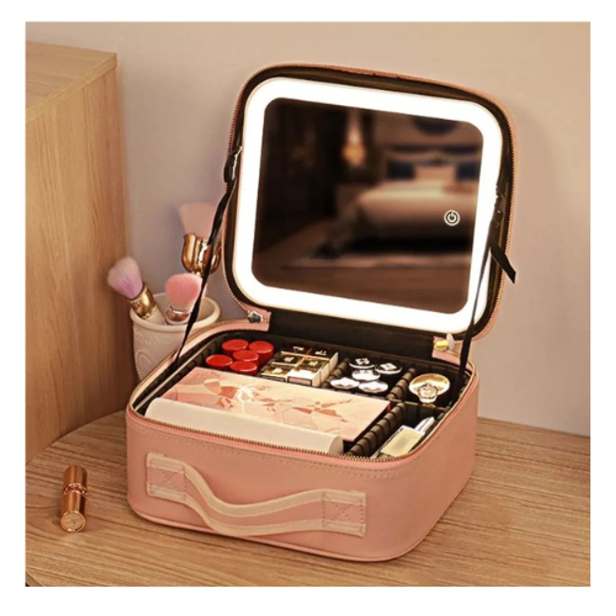 GENERICO - Maleta de Maquillaje Cosmetiquero Con Espejo Luz Led Compartimientos
