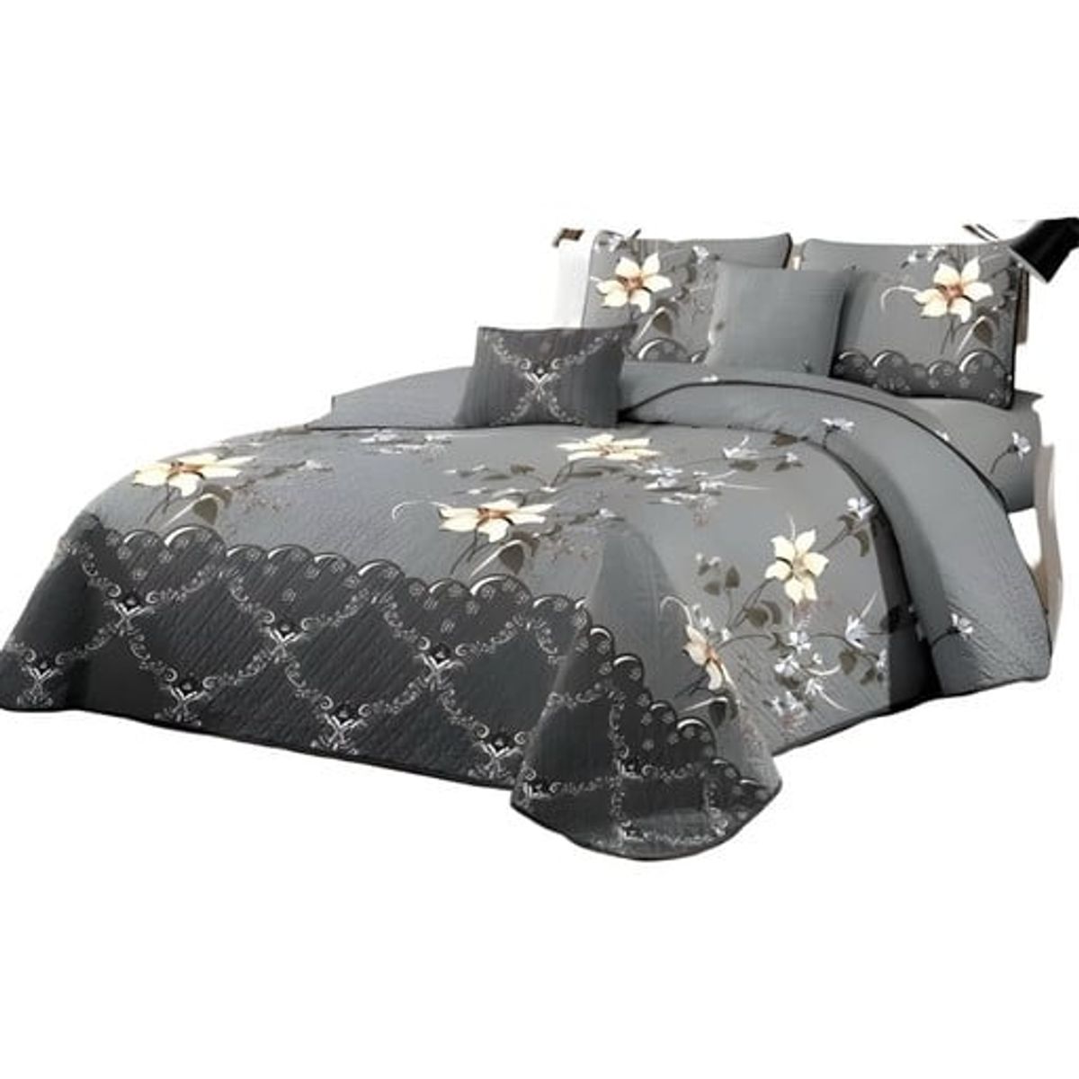 GENERICO - JUEGO DE CUBRECAMA QUILT DELGADO MAS SABANAS PLAZA Y MEDIA