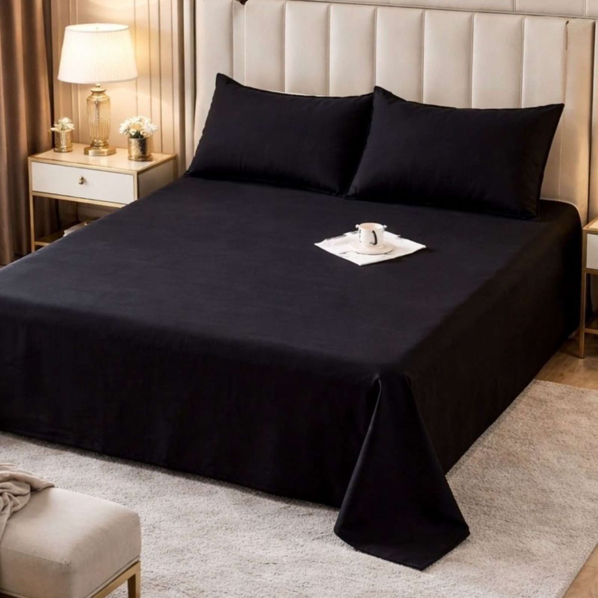 GENERICO - JUEGO DE SABANAS DE 200 HILOS  PLAZA Y MEDIA NEGRO