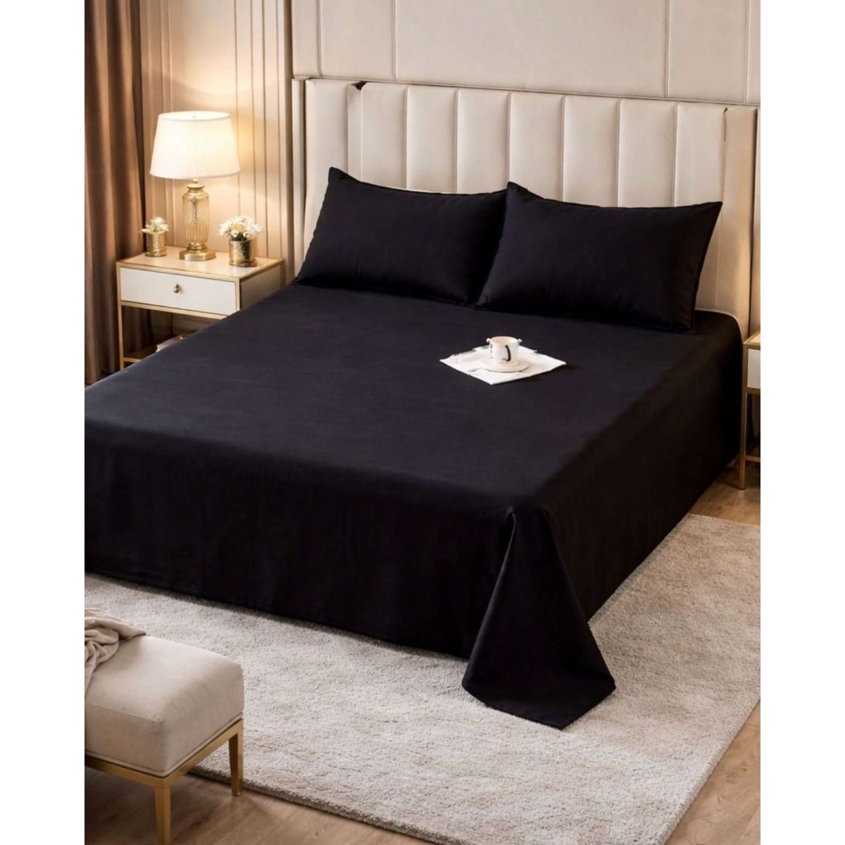 GENERICO - JUEGO DE SABANAS DE 200 HILOS  PLAZA Y MEDIA NEGRO