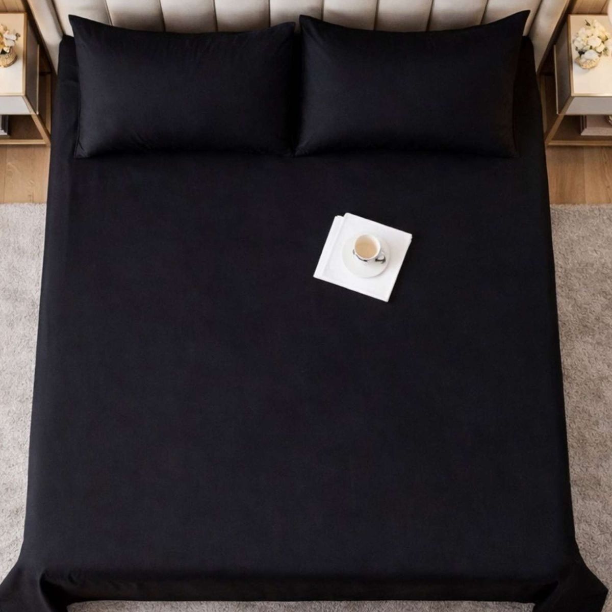 GENERICO - JUEGO DE SABANAS DE 200 HILOS  PLAZA Y MEDIA NEGRO