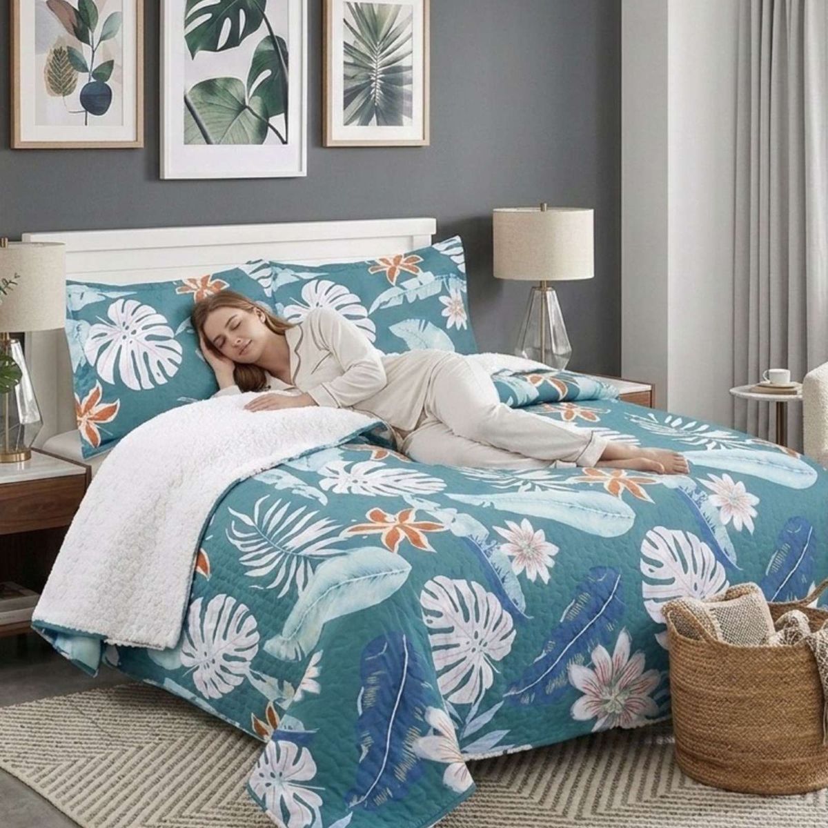 GENERICO - CUBRECAMA QUILT SHERPA PLAZA Y MEDIA 180 X 230 CM