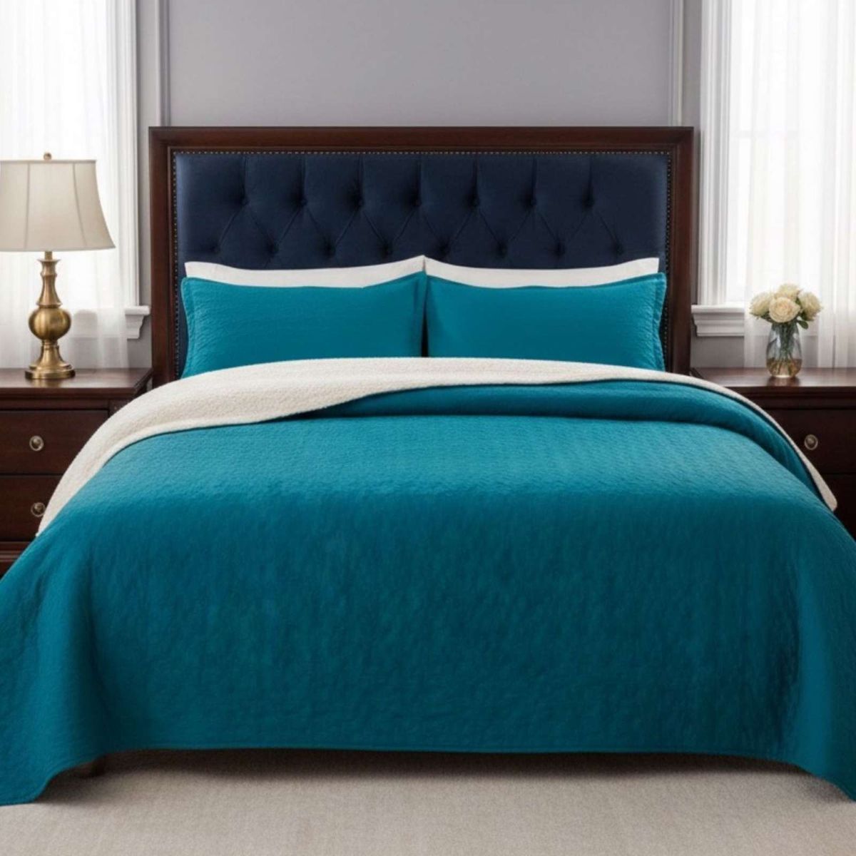 GENERICO - CUBRECAMA QUILT CON SHERPA 2 PLAZA 230 CM X 250 CM