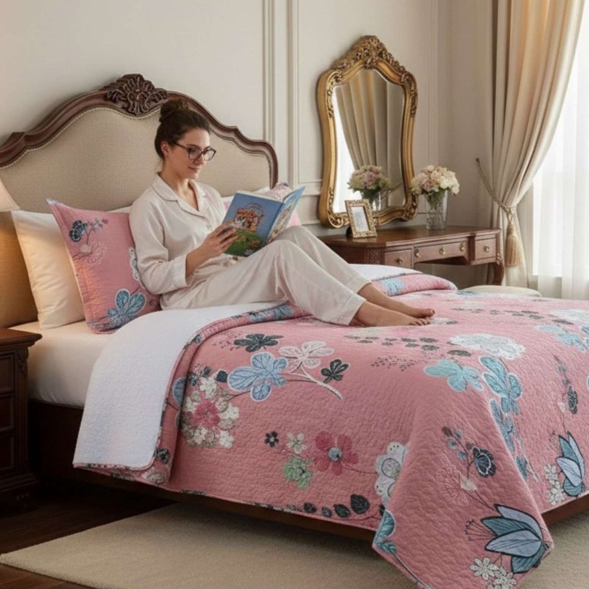 GENERICO - CUBRECAMA QUILT CON SHERPA 2 PLAZA 230 CM X 250 CM