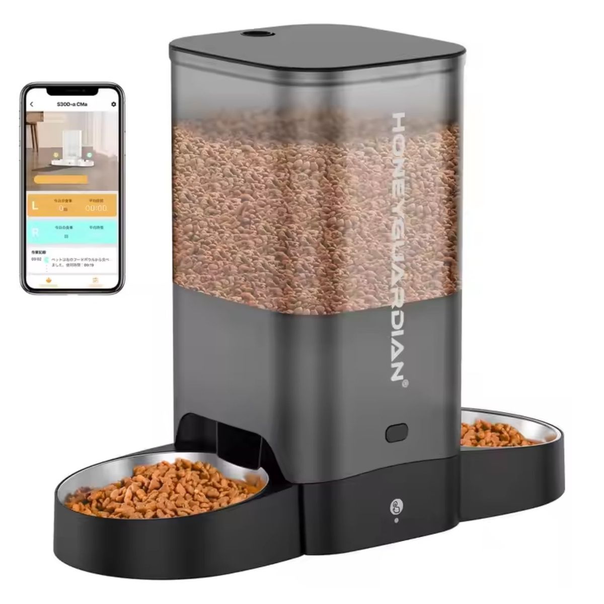 GENERICO - Dispensador Automático Comida Gato Wifi Doble Plato 5L Negro