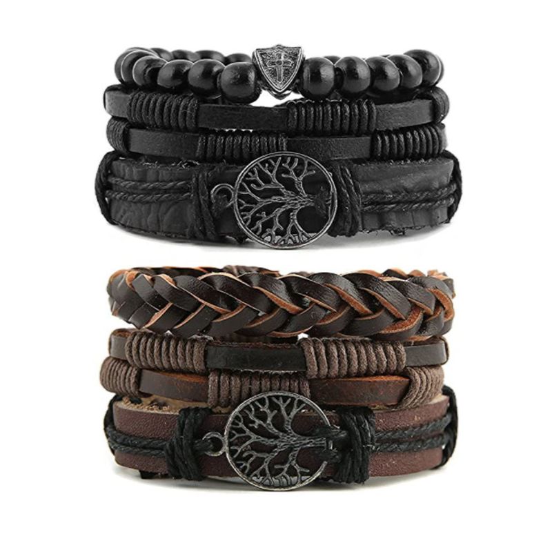 EDWINAYY - Pulsera De Hombre Y Mujer De Cuero árbol De La Vida Conjunto