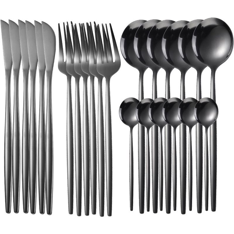 DANWEILE - Cubertería de acero inoxidable 24 piezas negro.