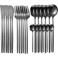 DANWEILE - Cubertería de acero inoxidable 24 piezas negro.