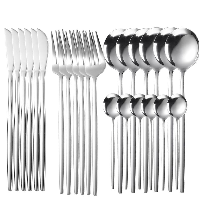 DANWEILE - Vajilla de acero inoxidable Juego de tenedores y cucharas de 24 piezas plata