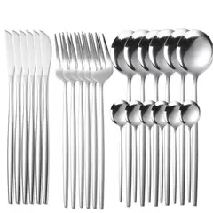 DANWEILE - Vajilla de acero inoxidable Juego de tenedores y cucharas de 24 piezas plata