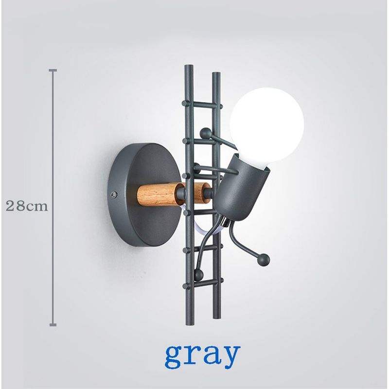 DANWEILE - Lampara de pared de robot de dibujos animados moderna nordica gris