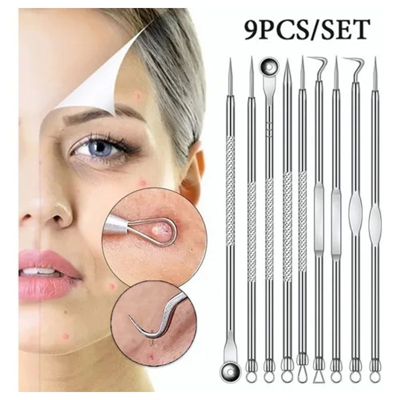 EDWINAYY - Extractores Puntos Negro Saca Comedon Acne Pinzas 9 Piezas