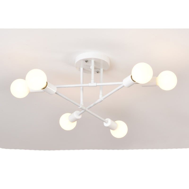 DANWEILE - Lámpara de techo metálica de 6 focos - Blanco y Plateado