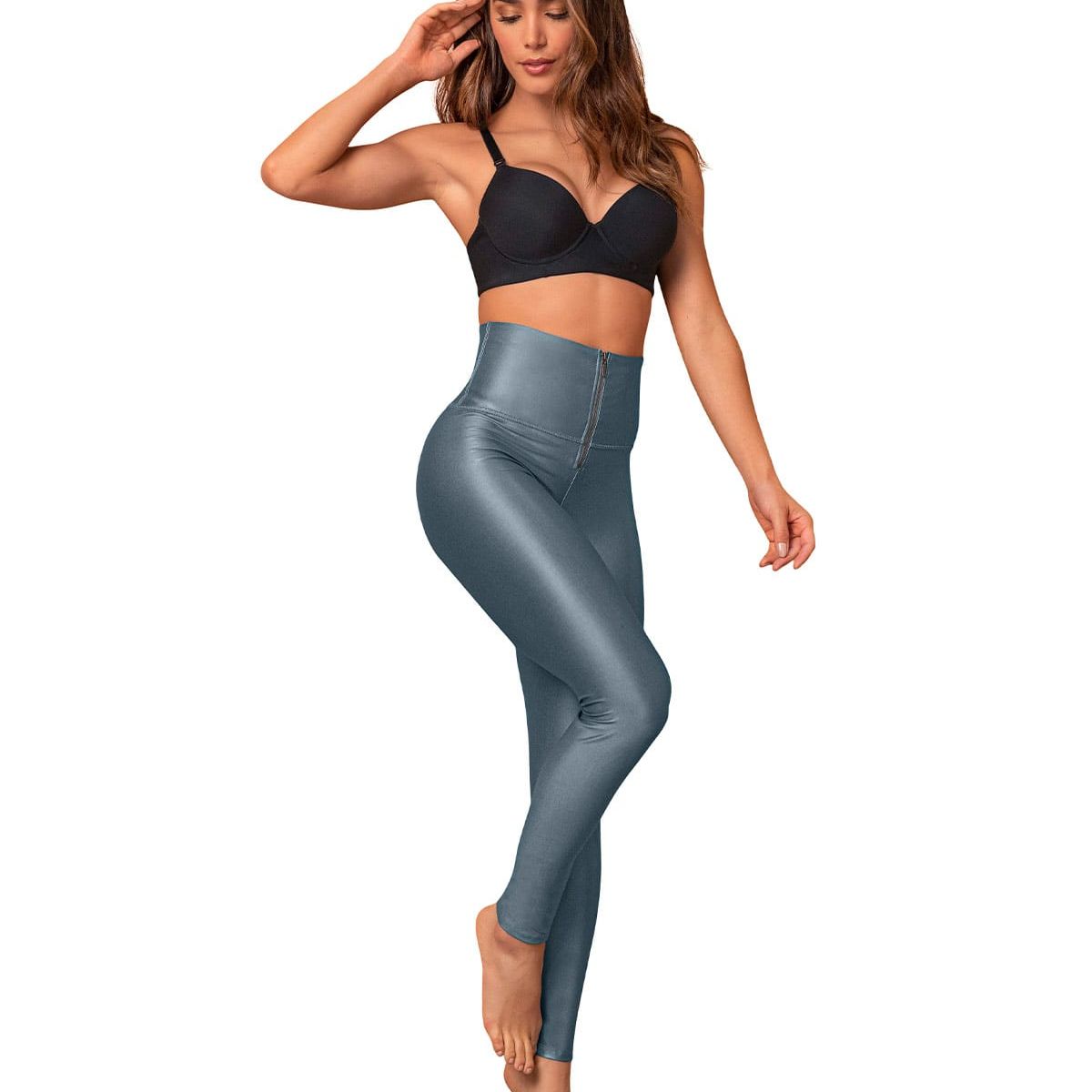 LEONISA - Leggings con acabado imitación cuero con control de abdomen 441000 Azul