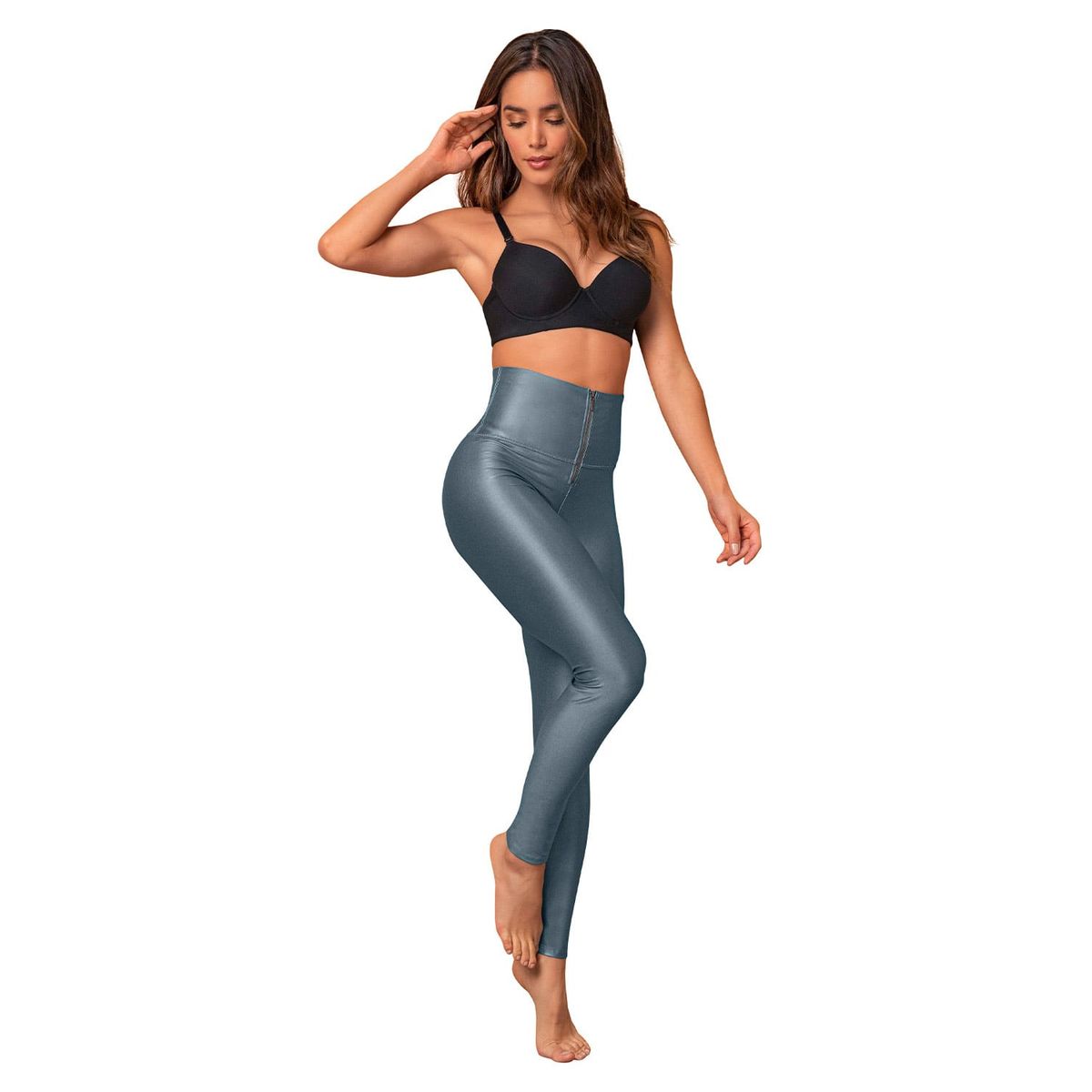 LEONISA - Leggings con acabado imitación cuero con control de abdomen 441000 Azul