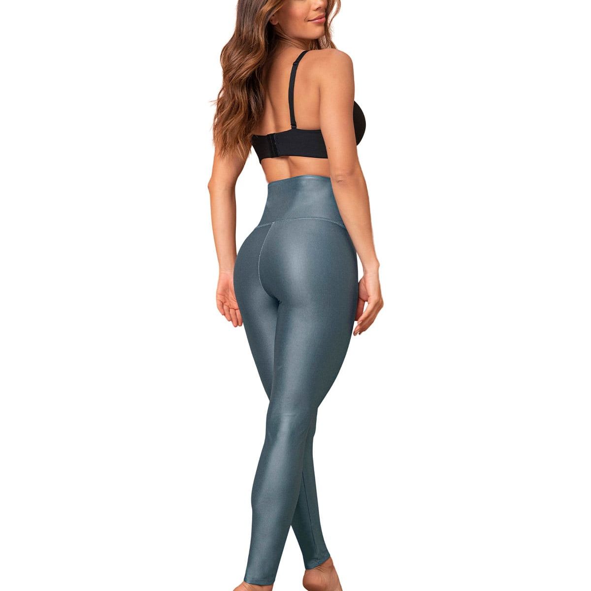 LEONISA - Leggings con acabado imitación cuero con control de abdomen 441000 Azul