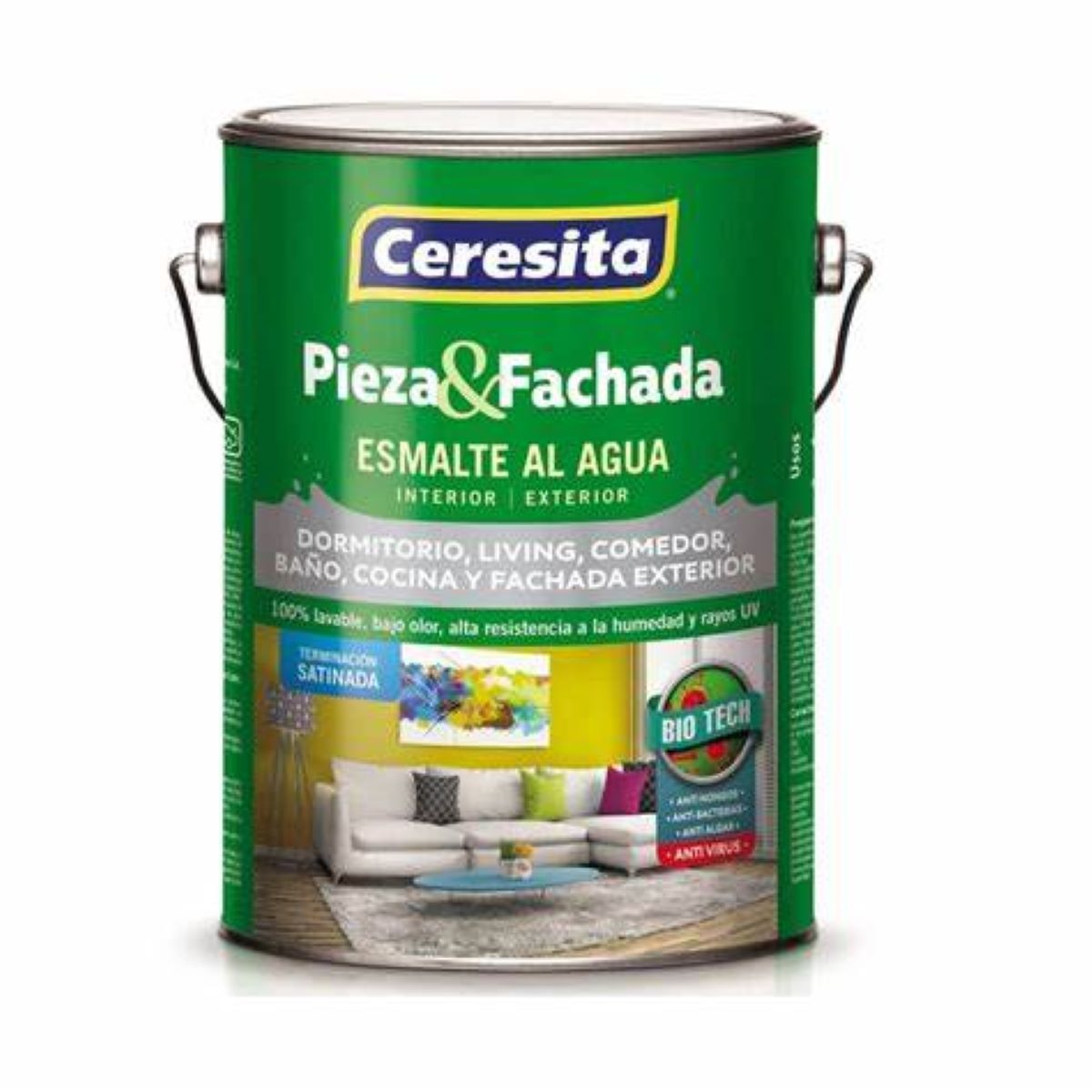 CERESITA - Esmalte al Agua Pieza y Fachada Satinado 1 galón Blanco