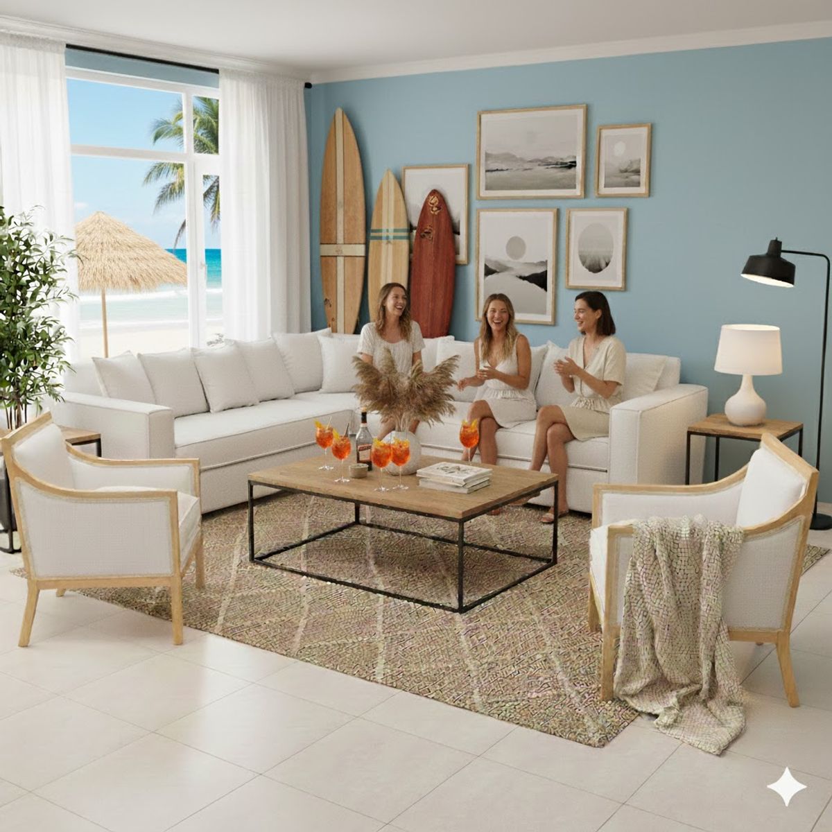 SITIAL HOME - Living 311 Seccional con resortes+ 2 Sitiales  Metropolitan crudo