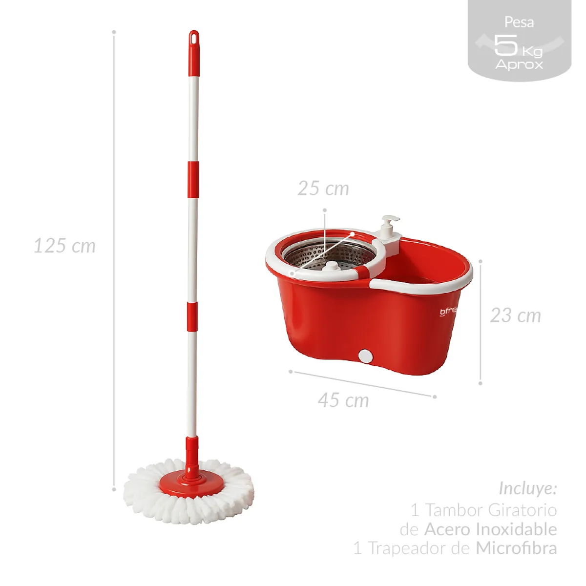 B FRESH - Mopa Giratoria 360° y Balde con interior de Acero Inox Bfresh