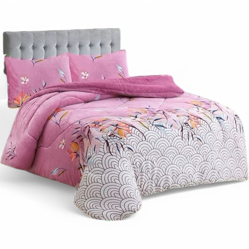 GENERICO - Plumon Plush Liso Con Chiporro 1.5 Plaza + 1 Funda De Almohada