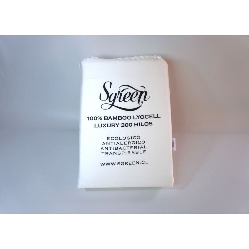 GENERICO - Set de Sabanas 100% Lyocell Bambu 300 hilos SGREEN Blanco Queen con 2 FUNDAS