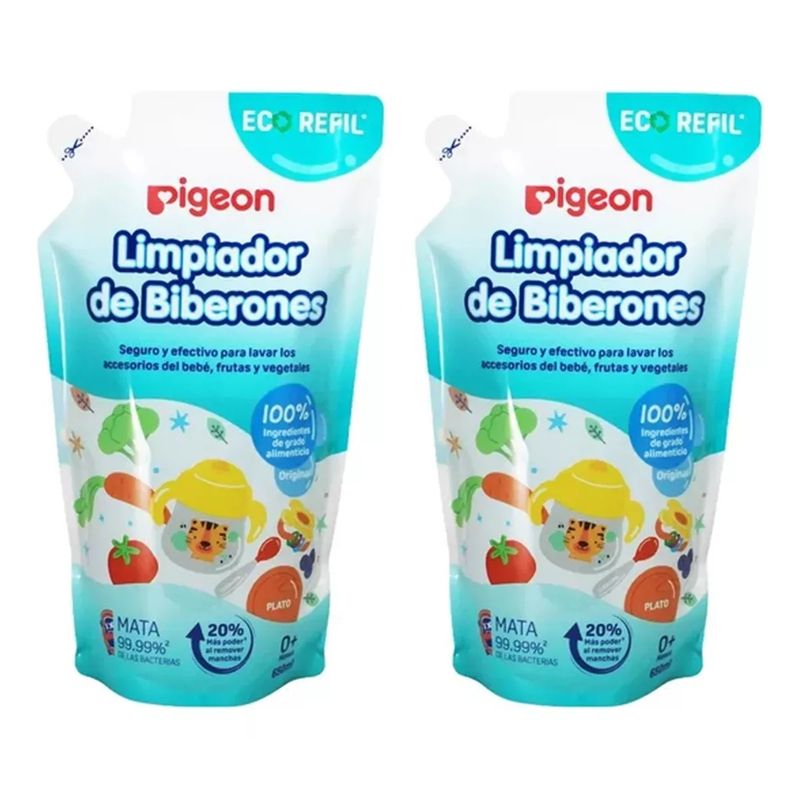 PIGEON - Pack 2 Liquidos Limpiador Mamaderas Recarga Pigeon 650ml