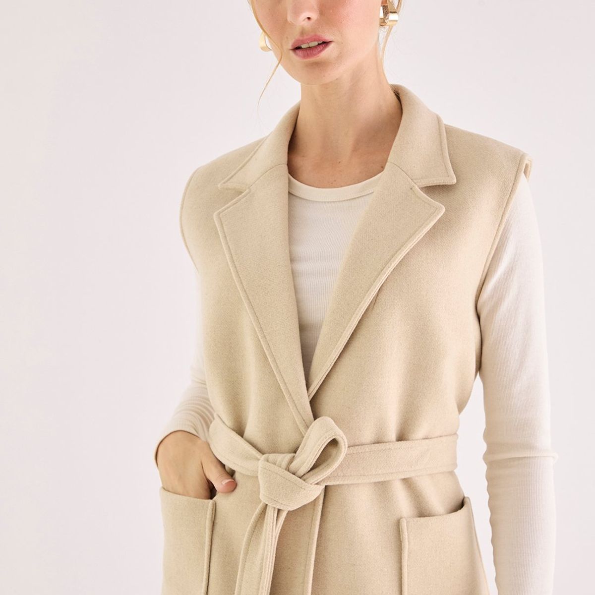 MA GRIFFE - Tapado Abierto Beige Mujer Magriffe