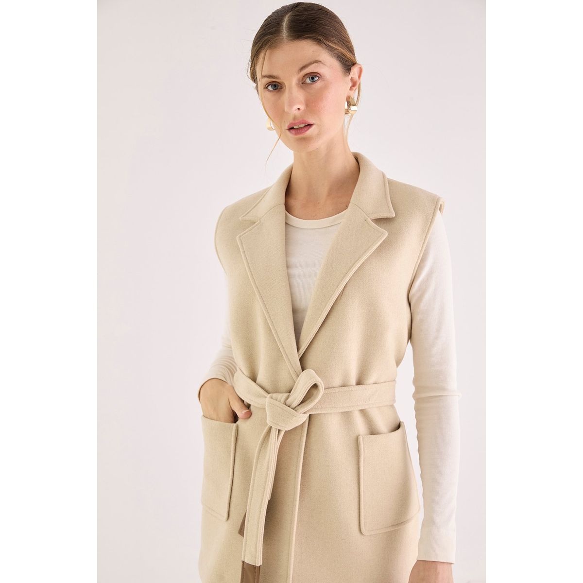 MA GRIFFE - Tapado Abierto Beige Mujer Magriffe