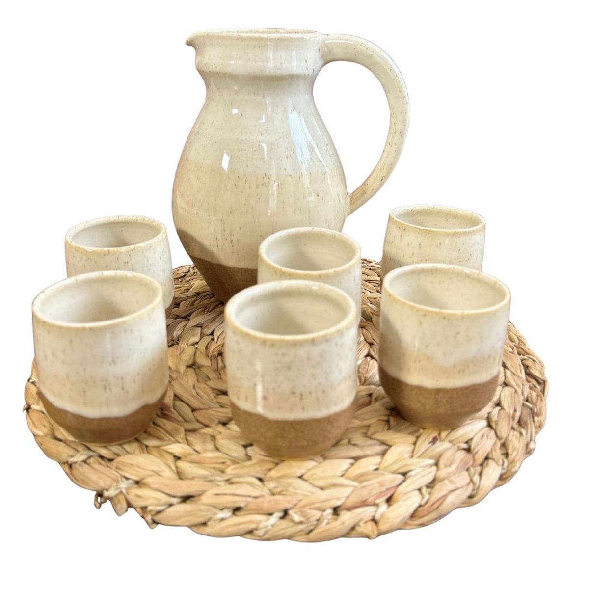 BOHEMIK - Set Jarra y seis Vasos Ceramica Gres para Pisco Sour Café Tierra