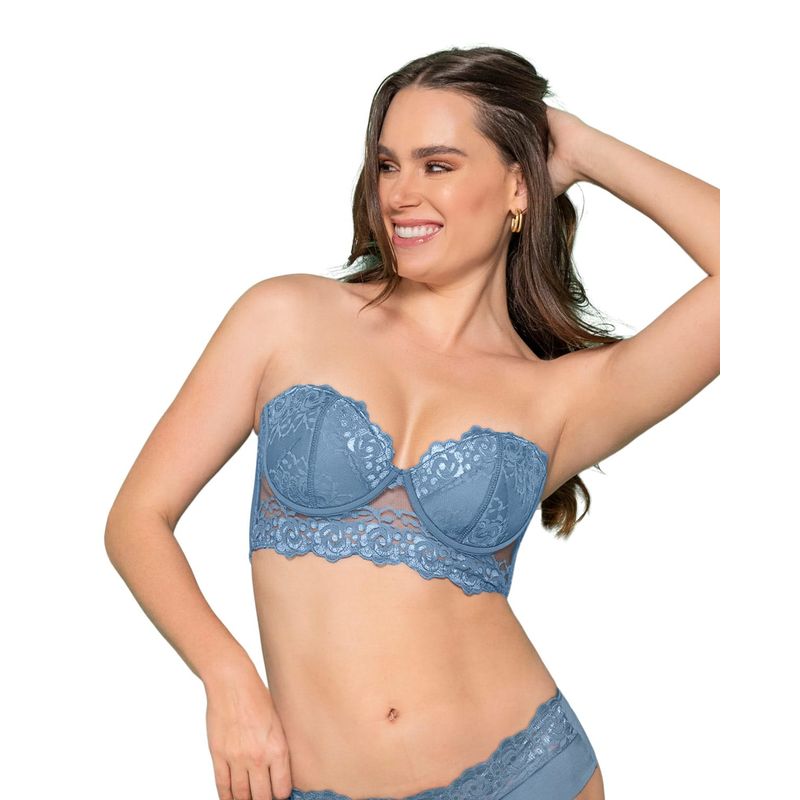 LEONISA - Sostén tipo Bustier de Realce Suave 011965 Azul
