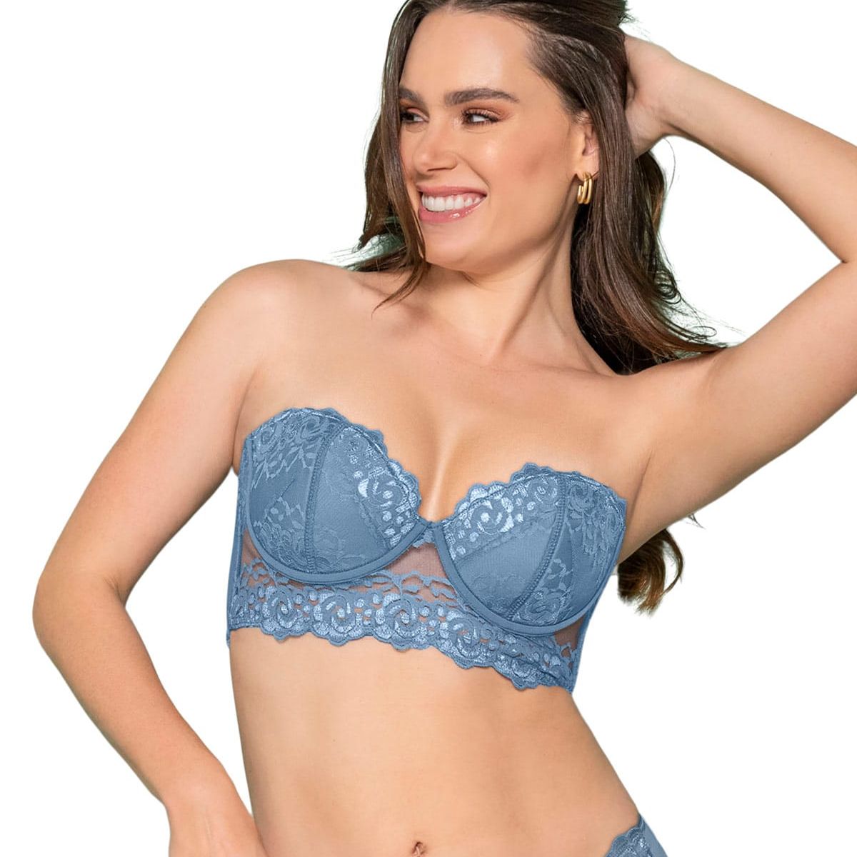 LEONISA - Sostén tipo Bustier de Realce Suave 011965 Azul