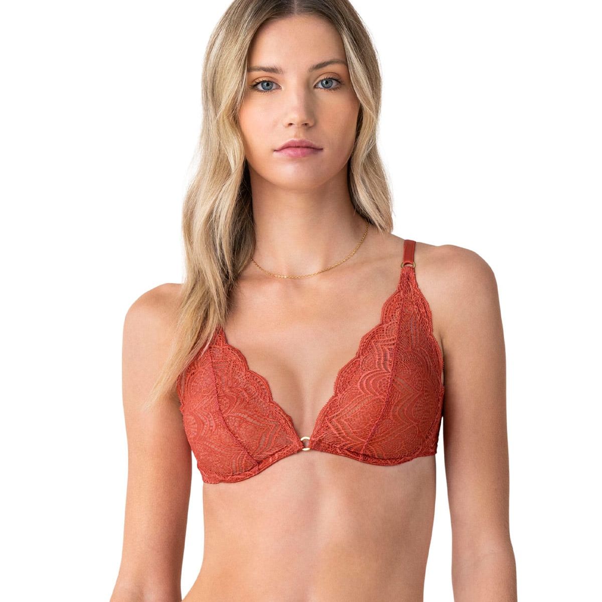 LEONISA - Bralette en encaje con transparencias y arco 091017 Terracota
