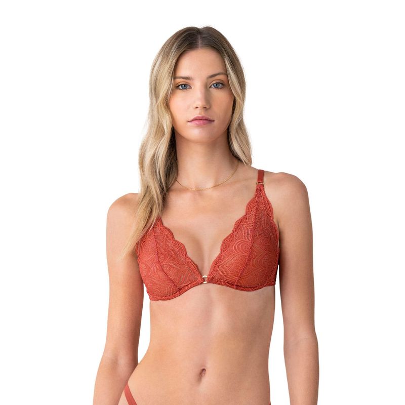 LEONISA - Bralette en encaje con transparencias y arco 091017 Terracota